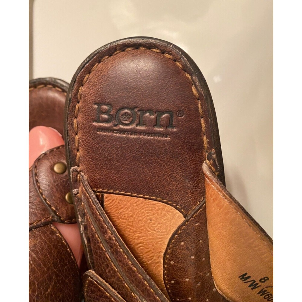Born Womens Brown Criss Cross Buckle Sandals Slides Heels - Size 8M EUR 39